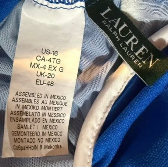 Lauren Ralph Lauren Blue Ruched One-Piece Swimsuit RuffleTummy Control Sz 16. - Picture 4 of 10